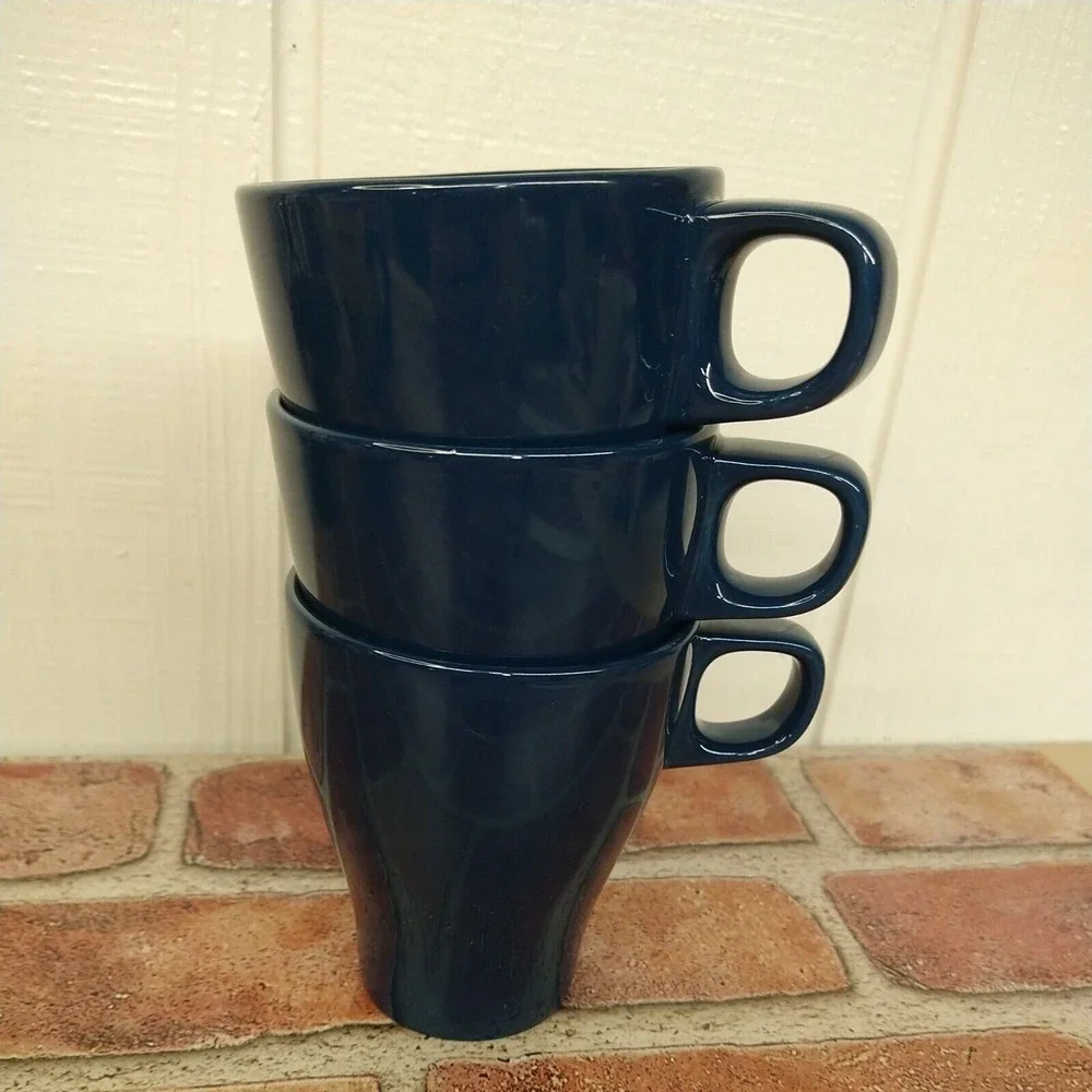 IKEA Fargrik Mugs Blue (Set of 3) Coffee Tea Stoneware‎ Cup #21533 Stackable